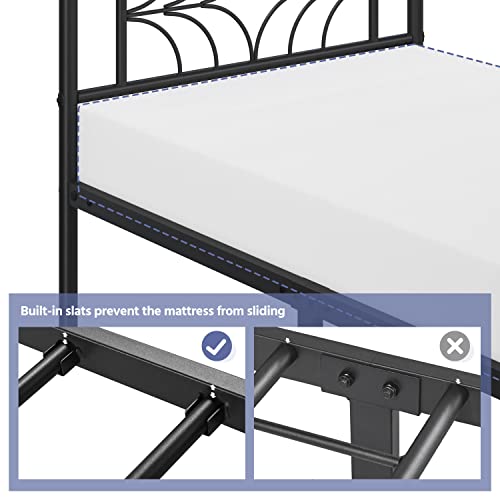Yaheetech Twin Size Bed Frame Metal Platform Bed with Sparkling Star-Inspired Design Headboard, 13 Inch Underbed Storage, No Box Spring Needed, Easy Assembly, Modern, Black