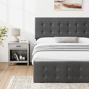 IDEALHOUSE Full Bed Frame with 4 Storage Drawers,Grey Full Size Platform Upholstered Bed Frame with Headboard and Wooden Slats Support,No Box Spring Needed (Full)