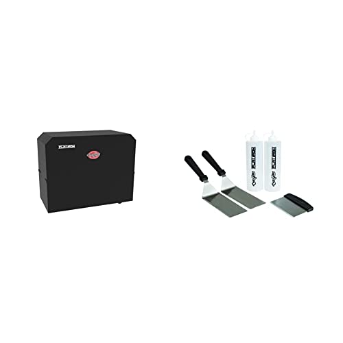 Char-Griller 8075 4-Burner Gas Griddle Cover, Black & 8905 Griddle Accessory Kit, 2 Spatulas, 2 Bottles and Scraper