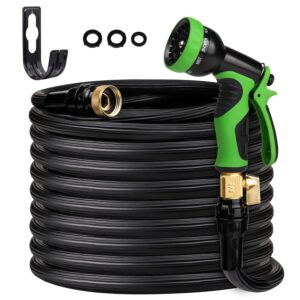 expandable garden hose up to 50ft, lightweight gardening flexible hose pipe, solid brass fittings, 2.2x expanding flexible latex water hose with spray nozzle -black