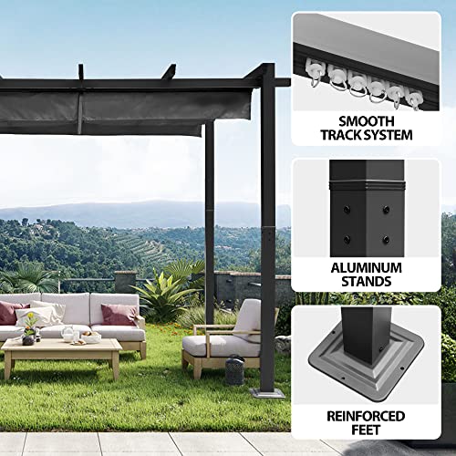 10x10ft Pergola Retractable Pergola Canopy，Aluminum Pergola Shelter with Polyester Sun and Rain-Proof Canopy,Aluminum Outdoor Pergola for Patio,Yard and Garden（Grey）