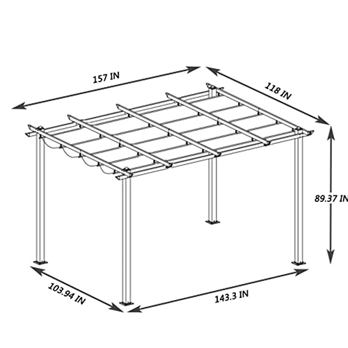 13 x 10 Ft Outdoor Patio Retractable Pergola with Canopy Sun shelter Pergola for Gardens, Terraces and Backyard (13 x 10 Ft, Light Brown)