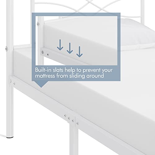 Yaheetech Twin Bed Frames Metal Platform Bed Mattress Foundation with Criss-Cross Design Headboard, Ample Underbed Storage Space, Heavy Duty Slat Support, No Box Spring Needed, Twin Size White