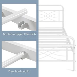 Yaheetech Twin Bed Frames Metal Platform Bed Mattress Foundation with Criss-Cross Design Headboard, Ample Underbed Storage Space, Heavy Duty Slat Support, No Box Spring Needed, Twin Size White