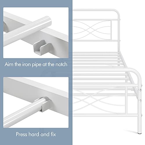 Yaheetech Twin Bed Frames Metal Platform Bed Mattress Foundation with Criss-Cross Design Headboard, Ample Underbed Storage Space, Heavy Duty Slat Support, No Box Spring Needed, Twin Size White