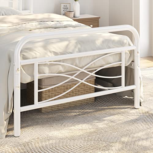 Yaheetech Twin Bed Frames Metal Platform Bed Mattress Foundation with Criss-Cross Design Headboard, Ample Underbed Storage Space, Heavy Duty Slat Support, No Box Spring Needed, Twin Size White