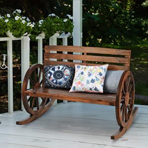 furndoor outdoor wood rocking chair wagon - double wooden porch rocking bench rustic porch rocker chair for 2 persons