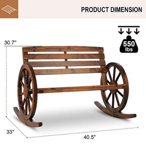FURNDOOR Outdoor Wood Rocking Chair Wagon - Double Wooden Porch Rocking Bench Rustic Porch Rocker Chair for 2 Persons