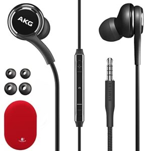 original samsung akg earbuds 3.5mm in-ear earbud headphones with remote & mic for galaxy a71, a31, galaxy s10, s10e, note 10, note 10+, s10 plus, s9 - includes rubber pouch - (akg + red pouch)