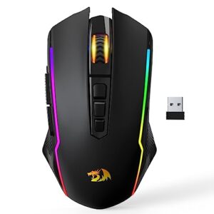redragon wireless gaming mouse, tri-mode 2.4g/usb-c/bluetooth mouse gaming, 10000 dpi, rgb backlit, fully programmable, rechargeable wireless computer mouse for laptop pc mac, black