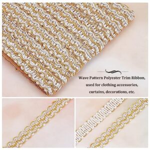 WADORN 2 Styles 5/8 inch Braided Lace Trim Ribbons, 12 Yards Vintage Edging Trimmings Fabric Gold Lace Applique Woven Ribbon Fabric Bias Tape DIY Clothing Straw Hat Bag Sewing Craft Accessories