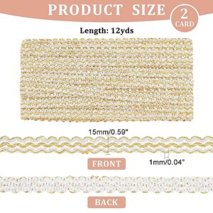 WADORN 2 Styles 5/8 inch Braided Lace Trim Ribbons, 12 Yards Vintage Edging Trimmings Fabric Gold Lace Applique Woven Ribbon Fabric Bias Tape DIY Clothing Straw Hat Bag Sewing Craft Accessories