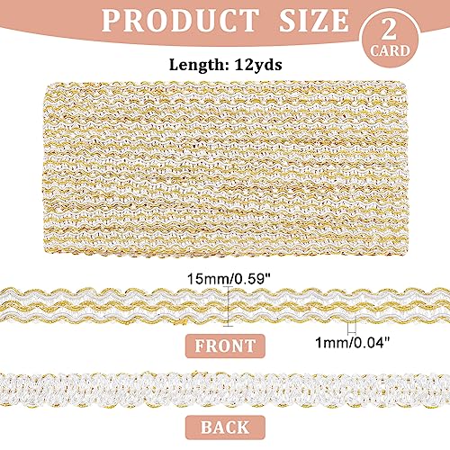 WADORN 2 Styles 5/8 inch Braided Lace Trim Ribbons, 12 Yards Vintage Edging Trimmings Fabric Gold Lace Applique Woven Ribbon Fabric Bias Tape DIY Clothing Straw Hat Bag Sewing Craft Accessories