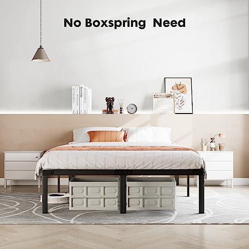 Sweetcrispy Queen Bed Frame - Heavy Duty Metal Platform Bed Frames Queen Size with Storage Space Under Frame, 14 Inches, Sturdy Steel Slat Support, No Box Spring Needed