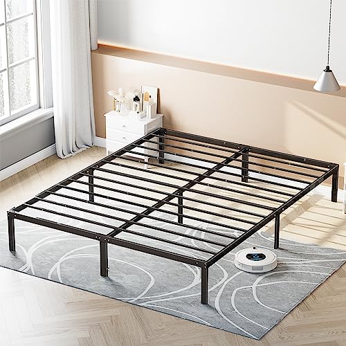 Sweetcrispy Queen Bed Frame - Heavy Duty Metal Platform Bed Frames Queen Size with Storage Space Under Frame, 14 Inches, Sturdy Steel Slat Support, No Box Spring Needed