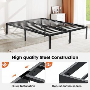 Sweetcrispy Queen Bed Frame - Heavy Duty Metal Platform Bed Frames Queen Size with Storage Space Under Frame, 14 Inches, Sturdy Steel Slat Support, No Box Spring Needed