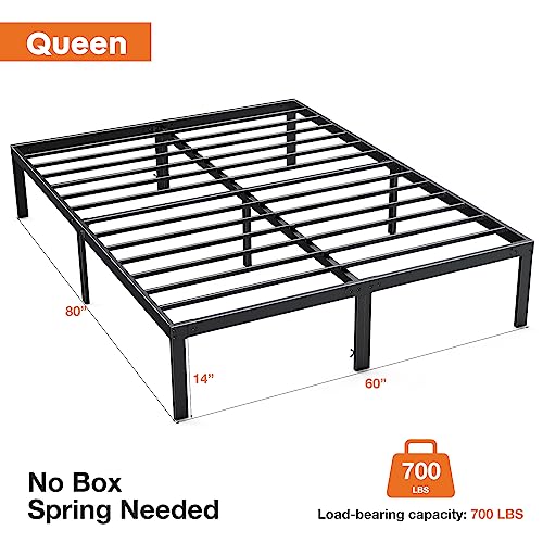 Sweetcrispy Queen Bed Frame - Heavy Duty Metal Platform Bed Frames Queen Size with Storage Space Under Frame, 14 Inches, Sturdy Steel Slat Support, No Box Spring Needed