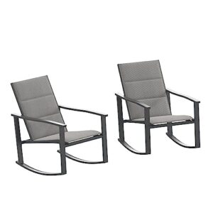 flash furniture brazos set of 2 gray outdoor rocking chairs with flex comfort material and black metal frame,gray/black