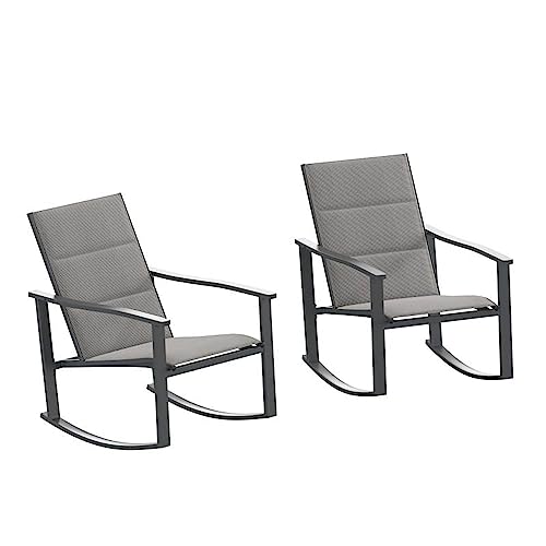 Flash Furniture Brazos Set of 2 Gray Outdoor Rocking Chairs with Flex Comfort Material and Black Metal Frame,Gray/Black