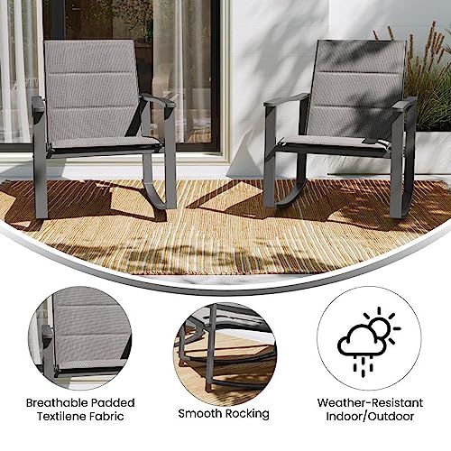 Flash Furniture Brazos Set of 2 Gray Outdoor Rocking Chairs with Flex Comfort Material and Black Metal Frame,Gray/Black