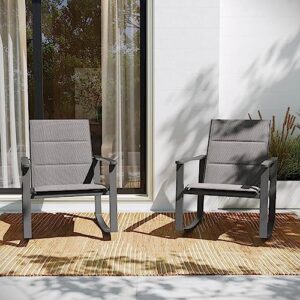 Flash Furniture Brazos Set of 2 Gray Outdoor Rocking Chairs with Flex Comfort Material and Black Metal Frame,Gray/Black