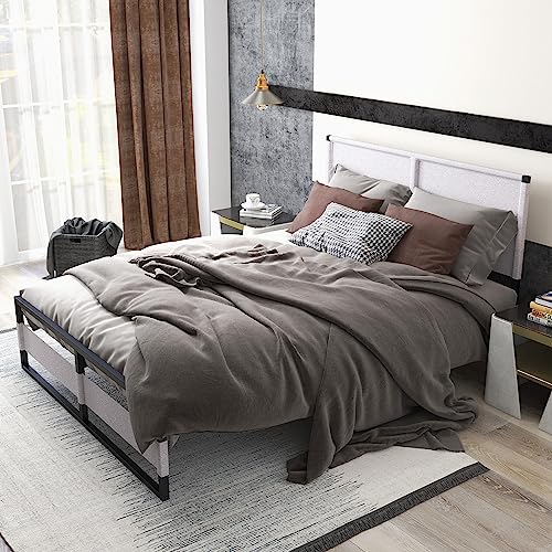 Fangflower Metal Platform Bed Frame with Headboard, 13 Inches Queen Size Bed Frame, Heavy Duty Steel Slat Mattress Foundation/No Box Spring Needed/Tool Free Setup