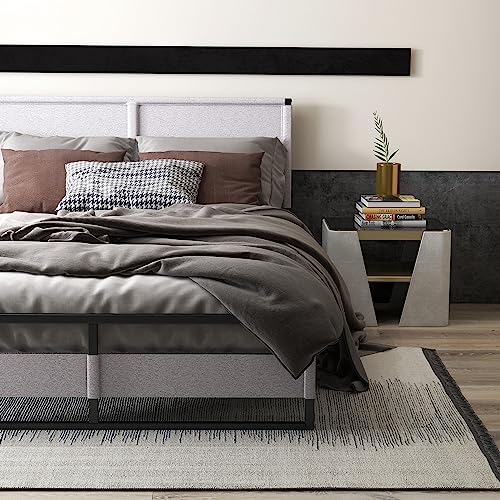 Fangflower Metal Platform Bed Frame with Headboard, 13 Inches Queen Size Bed Frame, Heavy Duty Steel Slat Mattress Foundation/No Box Spring Needed/Tool Free Setup