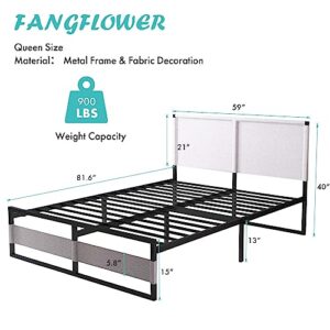 Fangflower Metal Platform Bed Frame with Headboard, 13 Inches Queen Size Bed Frame, Heavy Duty Steel Slat Mattress Foundation/No Box Spring Needed/Tool Free Setup