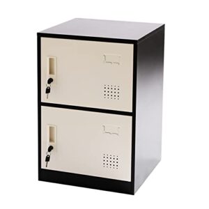 harbin-star metal lockers for employees/storage, 2 doors stackable office storage lockers with card slot, school and home storage cabinet organizer with keys, kids locker for cloth and toy-black&white