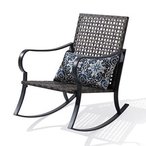 mutaomay outdoor rocking chair with pillow cushion, weather resistant metal steel frame rattan porch rocker chairs, oversized patio rocking chair furniture for garden, backyard 350 lbs load capacity