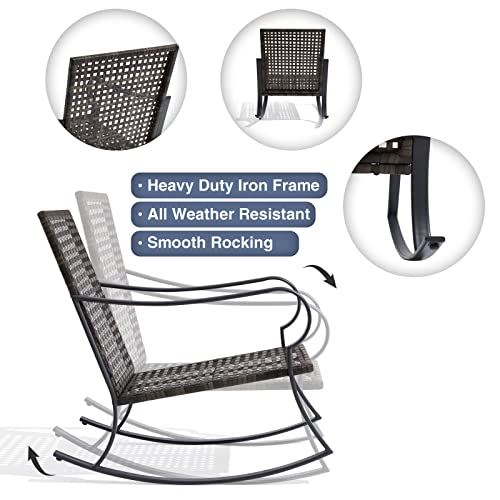 Mutaomay Outdoor Rocking Chair with Pillow Cushion, Weather Resistant Metal Steel Frame Rattan Porch Rocker Chairs, Oversized Patio Rocking Chair Furniture for Garden, Backyard 350 lbs Load Capacity