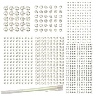 KoZiHog 990 Pcs Self Adhesive Pearl Stickers,Peals Gems for Hair, Makeup, Face Eye, Nail,DIY Craft Crafts Decor Pearl 6 Sheet, 6 Size