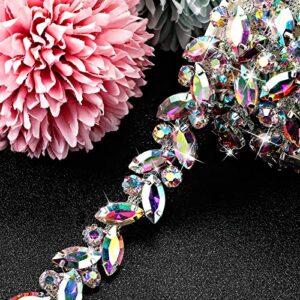 bbto bling rhinestone chain trim applique crystal flower leaf chain sewing trim crafts bridal costume embellishment chain trim for jewelry diy necklace bags wedding parties (ab, 6 yards)