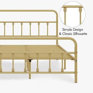 Yaheetech Classic Metal Platform Bed Frame Mattress Foundation with Victorian Style Iron-Art Headboard/Footboard/Under Bed Storage/No Box Spring Needed/King Size Antique Gold