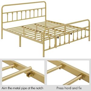 Yaheetech Classic Metal Platform Bed Frame Mattress Foundation with Victorian Style Iron-Art Headboard/Footboard/Under Bed Storage/No Box Spring Needed/King Size Antique Gold