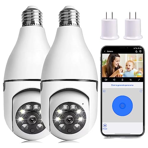 Light Bulb Socket Security Camera - 1080P Security Camera Indoor Wireless for Pet Camera, 355 °Panorama Light Bulb Camera with Motion Detection Auto Tracking Night Vision（No SD Card)