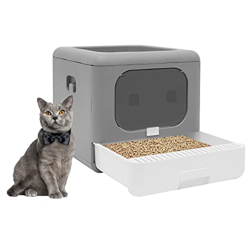 Cat Litter Box Fully Enclosed and Foldable,Top Entry Litter Box Storage and Deodorization Design Easy to Clean Covered Litter Box,Comes a Cat Shovel Comes a Cat Rubbing Device Families Cat Houses