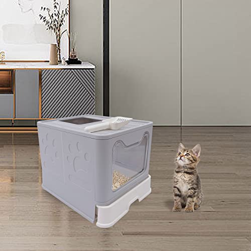 Cat Litter Box Semi-Enclosed and Foldable,Front Entry and top Exit Litter Box Storage and Deodorization Design Covered Litter Box,Comes a Cat Shovel, for Families Cat Houses