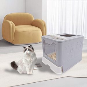 Cat Litter Box Semi-Enclosed and Foldable,Front Entry and top Exit Litter Box Storage and Deodorization Design Covered Litter Box,Comes a Cat Shovel, for Families Cat Houses