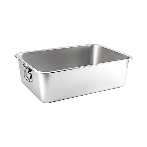 MagiDeal Open Litter Box for Indoor Cats, Pet Litter Tray Stainless Steel Deep Toilet Kitty Litter Pan for Rabbit Small Medium Large Cats, 40cmx30cmx10cm