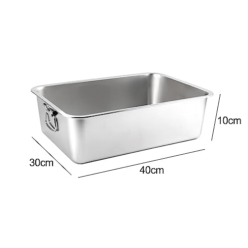 MagiDeal Open Litter Box for Indoor Cats, Pet Litter Tray Stainless Steel Deep Toilet Kitty Litter Pan for Rabbit Small Medium Large Cats, 40cmx30cmx10cm