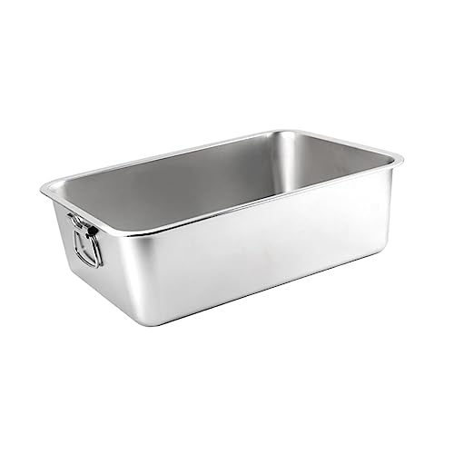 Gralara Open Top Pet Cat Litter Box Kitten Litter Pan Kitten Potty Toilet Stainless Steel Durable Cat Bedpan Cat Sandbox for Small Medium Large Cats, 50cmx35cmx10cm