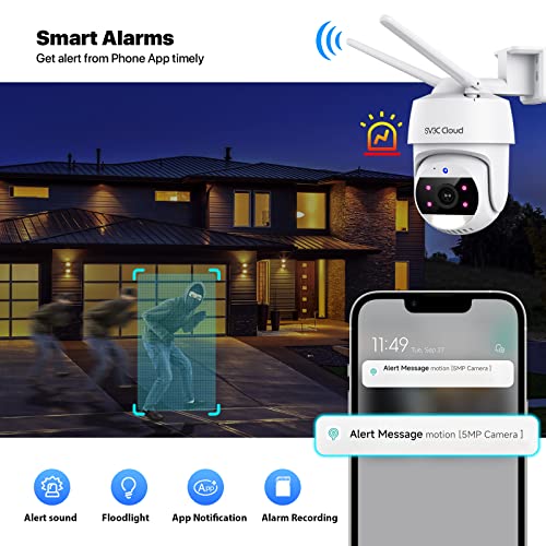 SV3C 5MP Pan Tilt WiFi Camera Outdoor, Security Cameras with Floodlight, Auto Tracking, 2-Way Audio, Alexa Echo, Color Night Vision, Sound Motion Detection, ONVIF, Cloud & SD Card Storage - 3 Pack C16