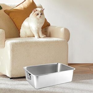 Baoblaze Cat Litter Box Cats Sand Box Stainless Steel Toilet Sturdy Easy to Clean Anti Splashing Pet Litter Tray Kitten Litter Pan for Rabbit, 45cmx35cmx10cm