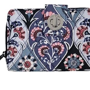 Vera Bradley Women's Cotton Turnlock With RFID Protection Wallet (Ornate Blooms, One Size)