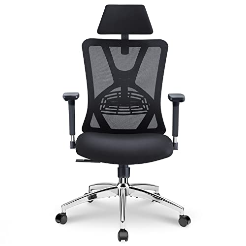 Ticova Ergonomic Office Chair - High Back Desk Chair with Adjustable Lumbar Support, Headrest & 3D Metal Armrest - 130°Rocking Mesh Computer Chair