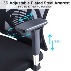 Ticova Ergonomic Office Chair - High Back Desk Chair with Adjustable Lumbar Support, Headrest & 3D Metal Armrest - 130°Rocking Mesh Computer Chair