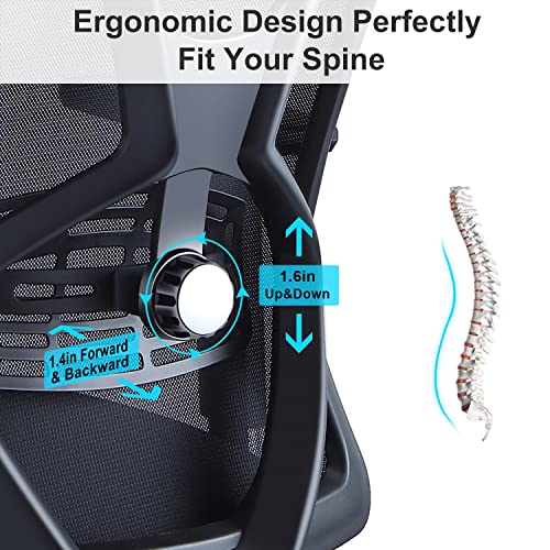 Ticova Ergonomic Office Chair - High Back Desk Chair with Adjustable Lumbar Support, Headrest & 3D Metal Armrest - 130°Rocking Mesh Computer Chair