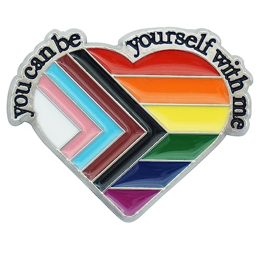 Pride Pins YOU CAN BE YOURSELF WITH ME Enamel LGBT Lapel Pin Gay Irregular Heart Rainbow Brooch Trans pride Badge Pins Decoration for Clothes and Bags 1Pcs