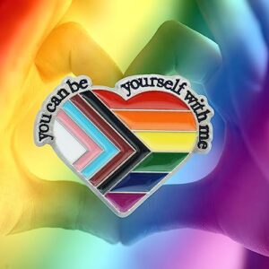 Pride Pins YOU CAN BE YOURSELF WITH ME Enamel LGBT Lapel Pin Gay Irregular Heart Rainbow Brooch Trans pride Badge Pins Decoration for Clothes and Bags 1Pcs